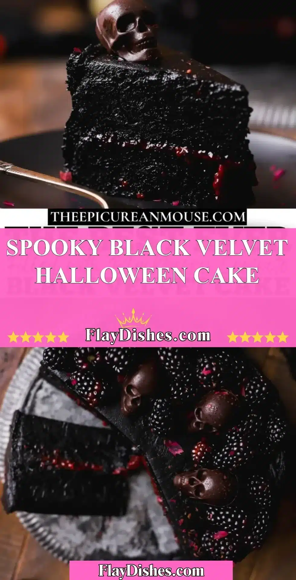 Spooky Black Velvet Halloween Cake decorated with eerie designs for Halloween