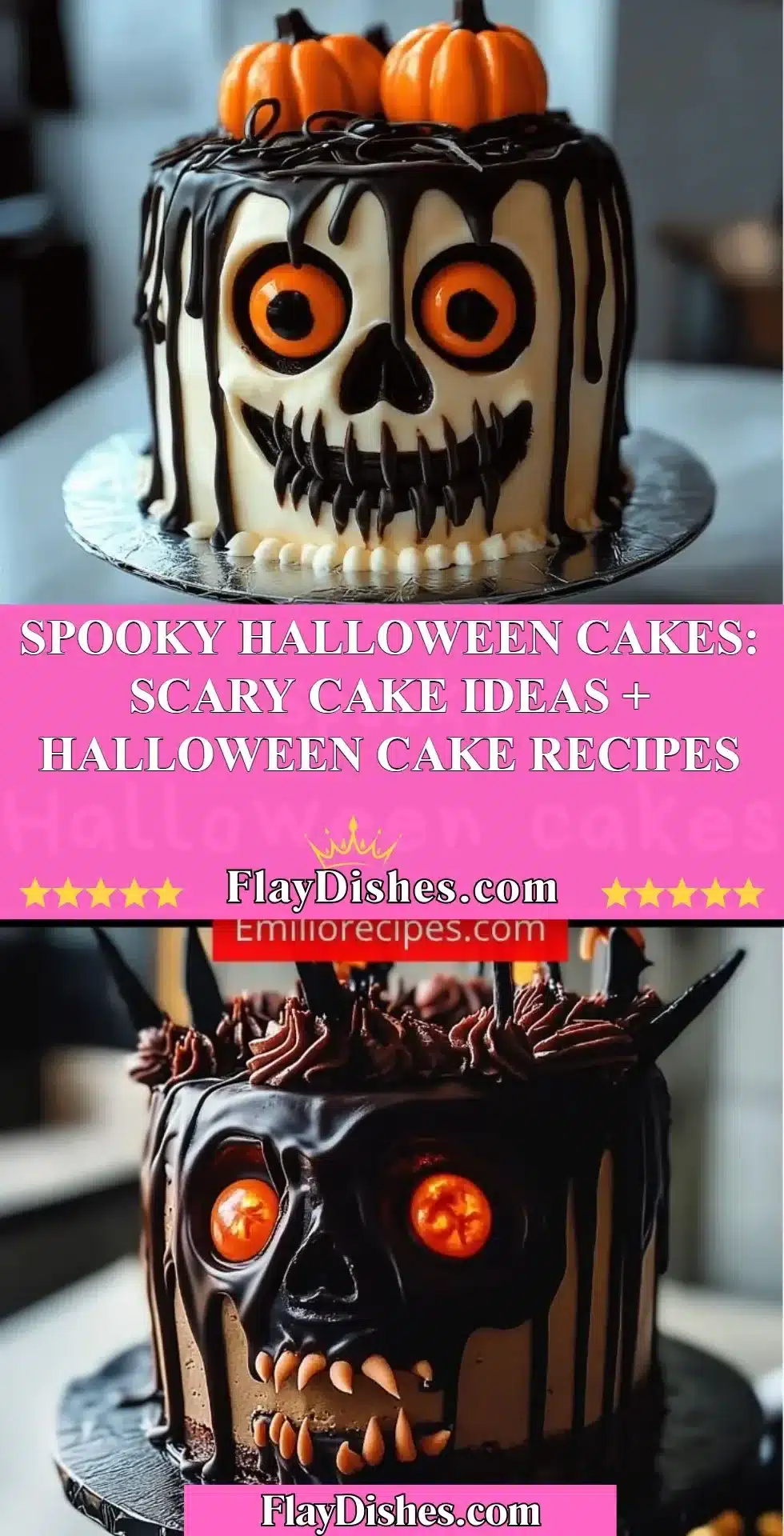 Spooky Halloween Cakes: Scary Cake Ideas + Halloween Cake Recipes 2 Spooky Halloween cake ideas featuring scary decorations and recipes.