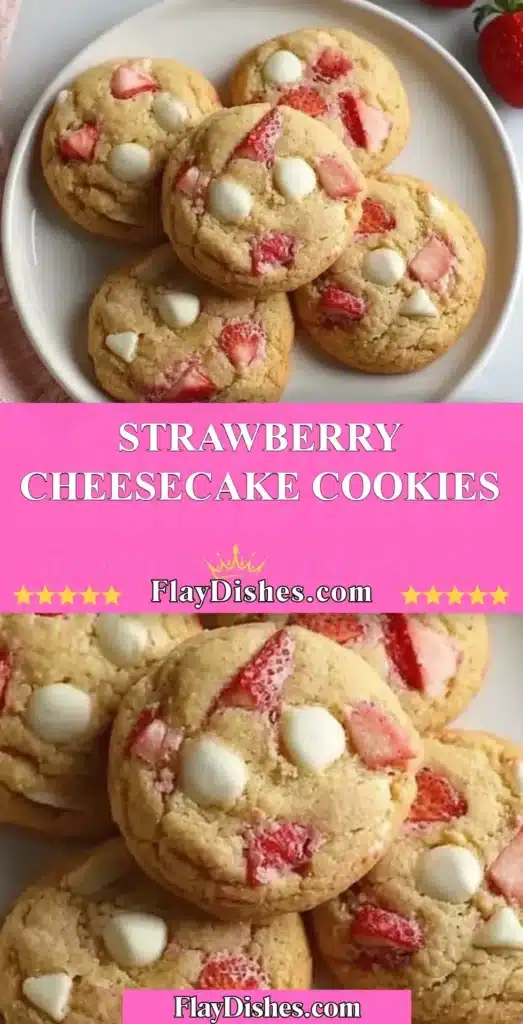 Fresh strawberry cheesecake cookies on a plate, perfect for dessert lovers.