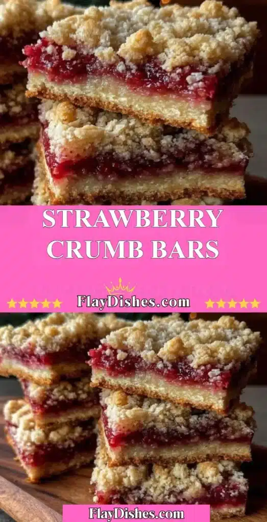Freshly baked strawberry crumb bars with a golden crumb topping
