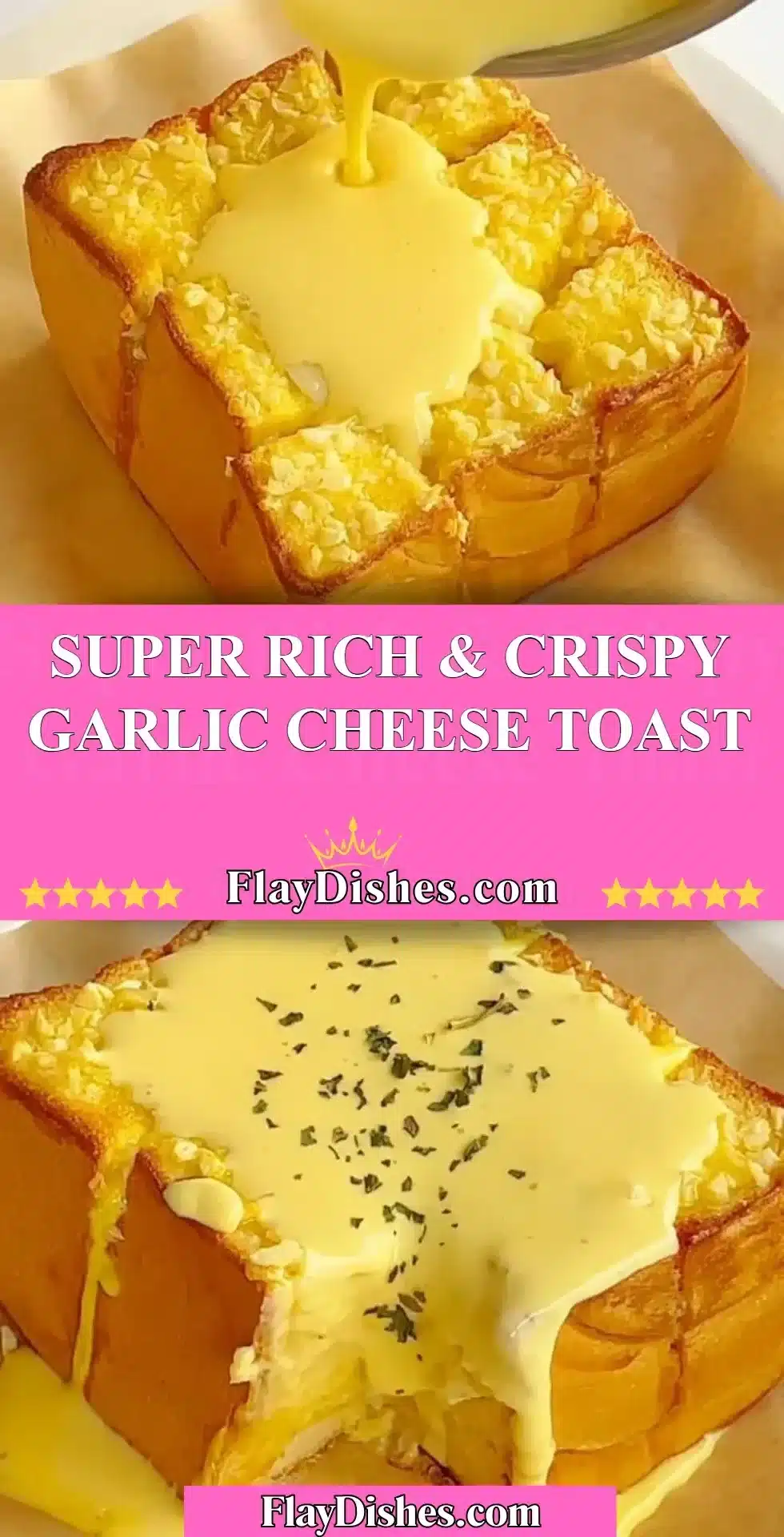 Crispy garlic cheese toast topped with herbs and melted cheese
