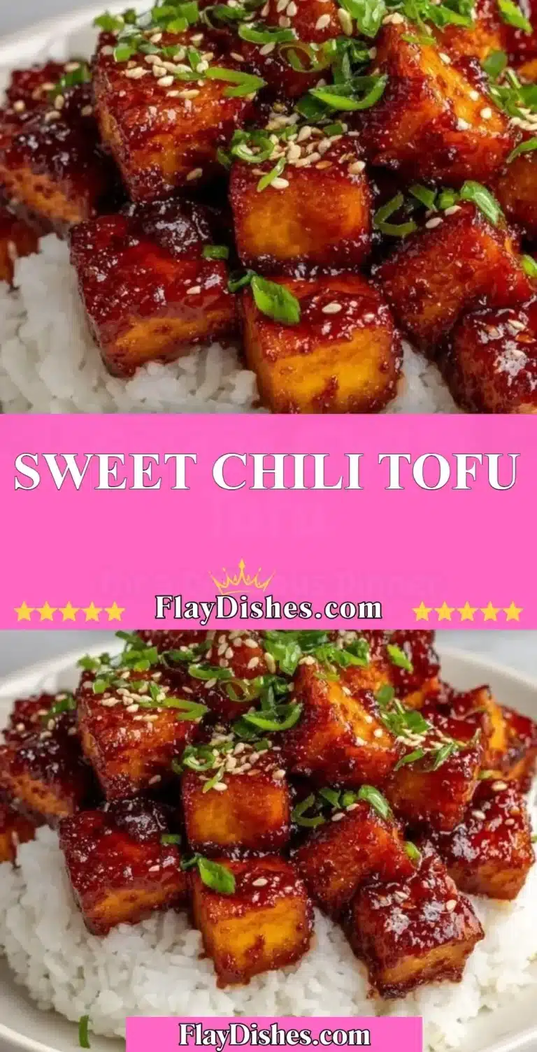 Delicious Sweet Chili Tofu served with fresh vegetables