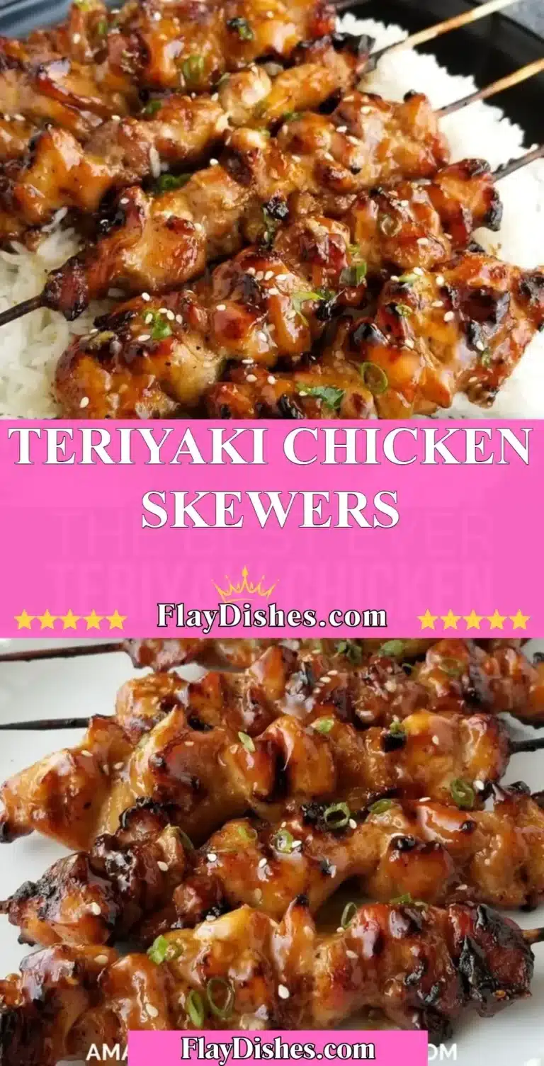 Teriyaki Chicken Skewers 9 Delicious teriyaki chicken skewers with grill marks and garnish.