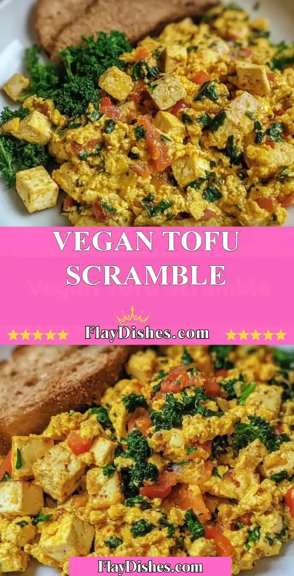 Vegan tofu scramble served in a bowl with herbs and spices.