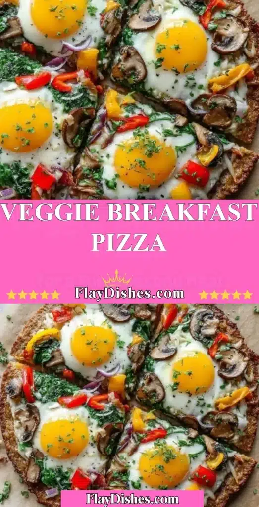 Veggie breakfast pizza topped with fresh vegetables and cheese