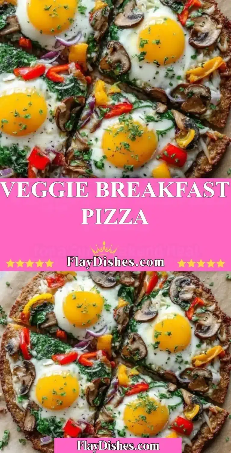 Veggie Breakfast Pizza 6 Veggie breakfast pizza topped with fresh vegetables and cheese