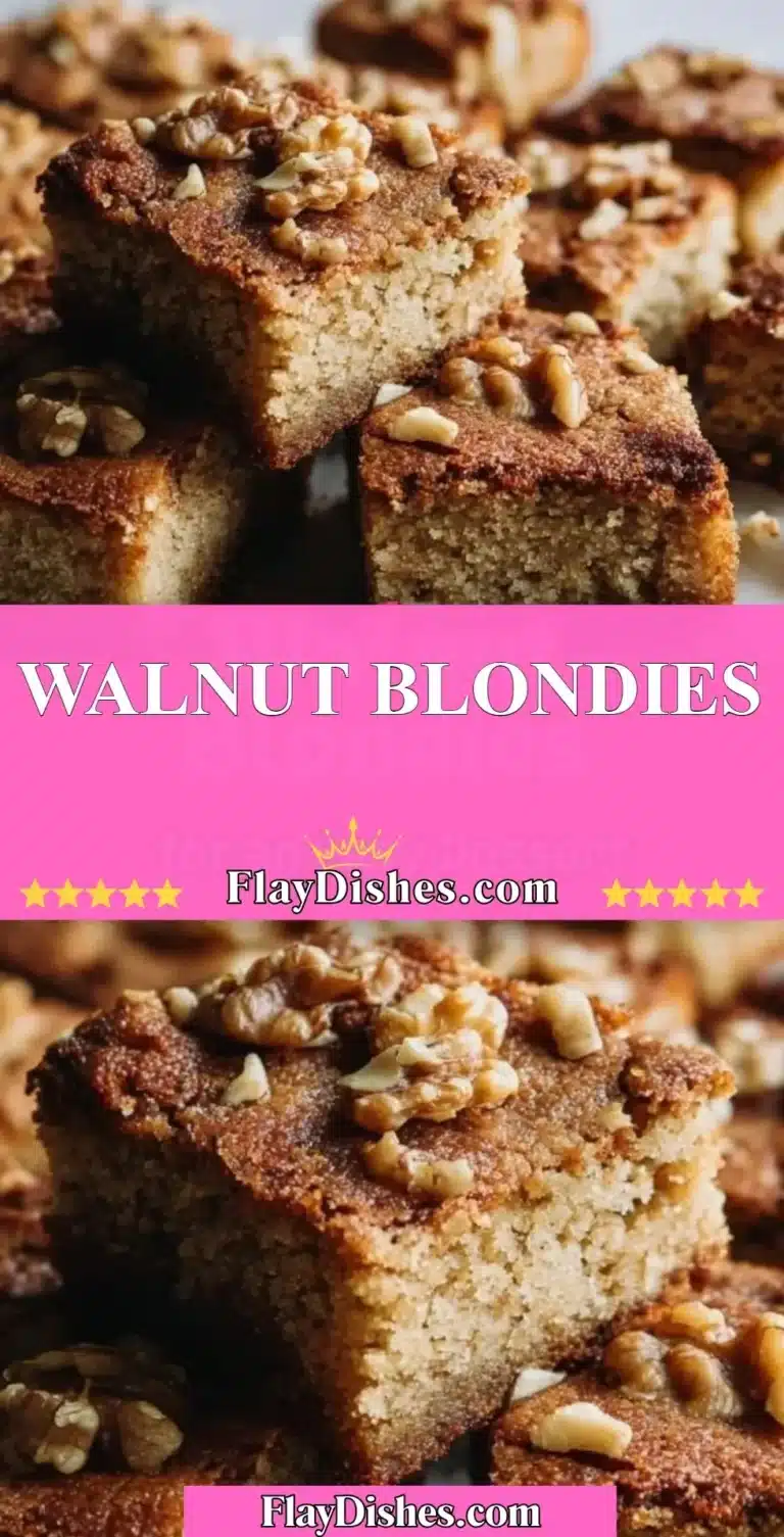 Walnut Blondies 6 Freshly baked walnut blondies with a golden brown crust and chopped walnuts