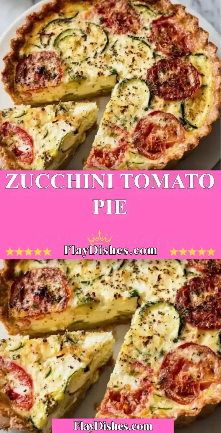 Zucchini tomato pie topped with fresh herbs, a savory summer dish