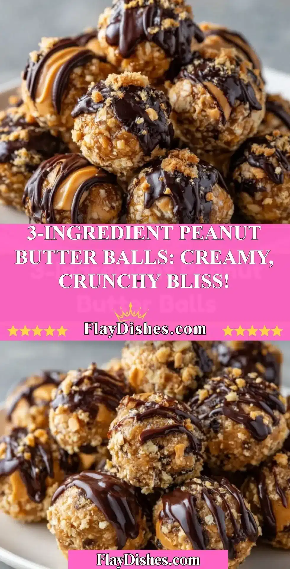Delicious 3-ingredient peanut butter balls arranged on a plate.