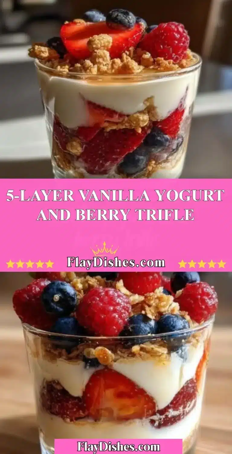 5-layer vanilla yogurt and berry trifle dessert with fresh berries