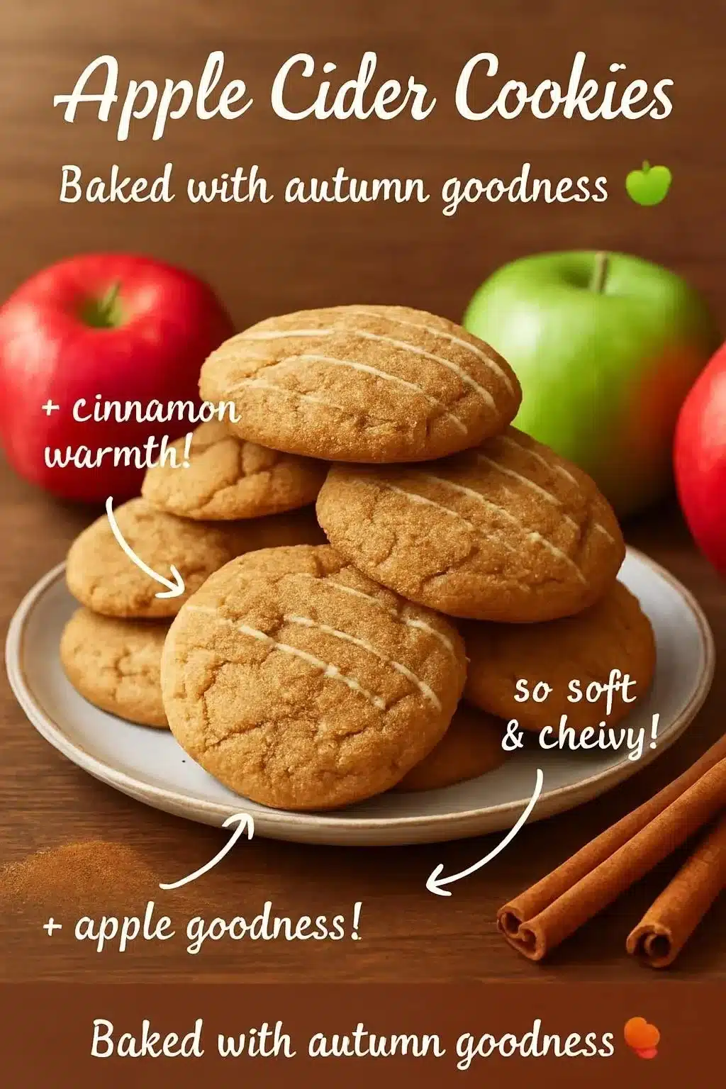 Freshly baked Apple Cider Cookies on a rustic wooden table