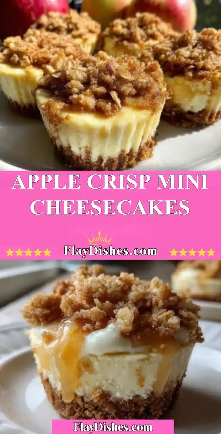 Delicious apple crisp mini cheesecakes topped with caramelized apples and a crumbly crust