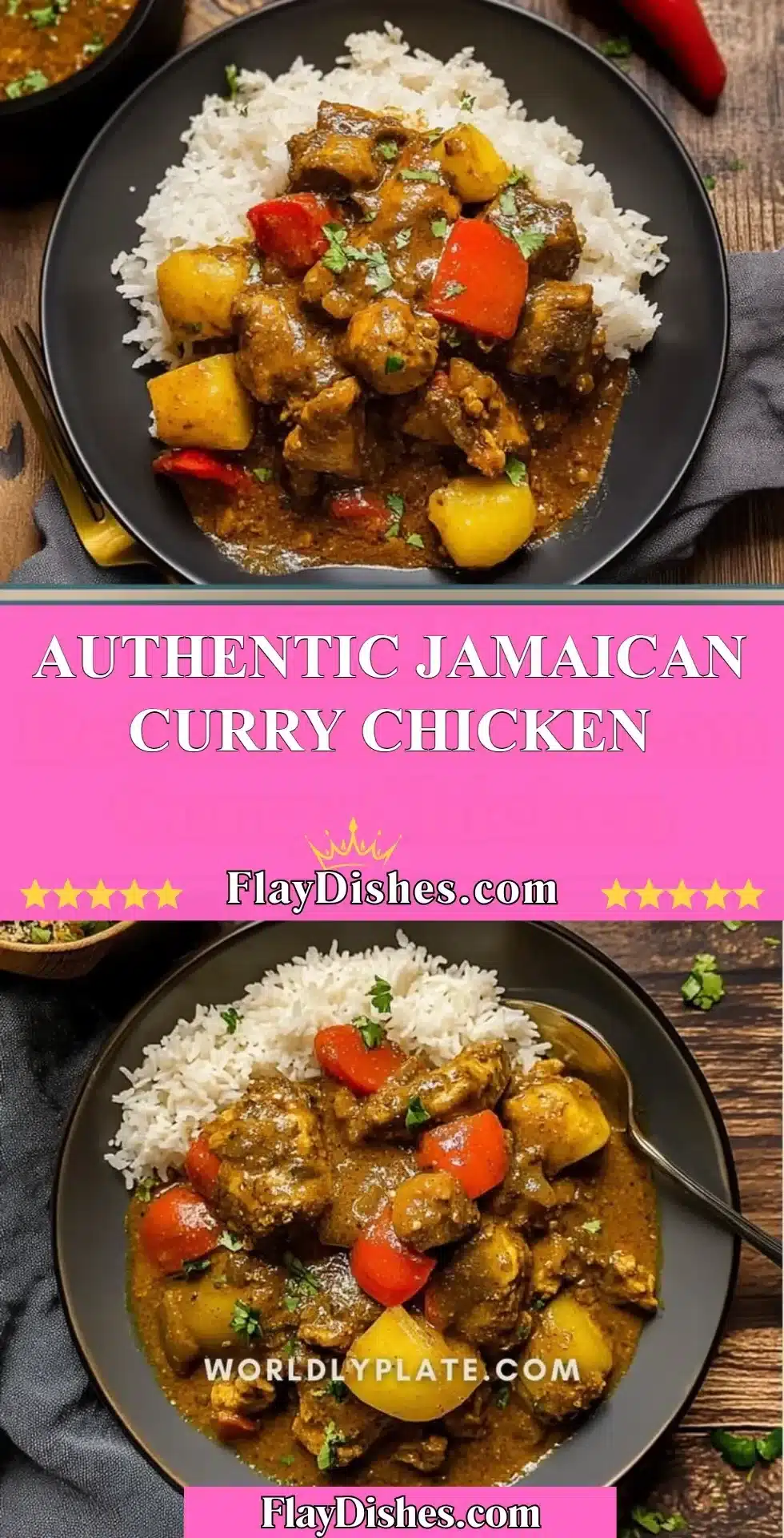 Delicious plate of authentic Jamaican Curry Chicken with spices and herbs
