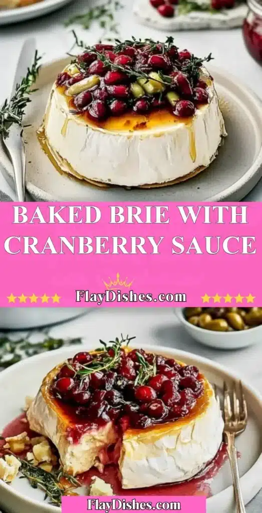 Baked Brie topped with sweet cranberry sauce, served warm and gooey.