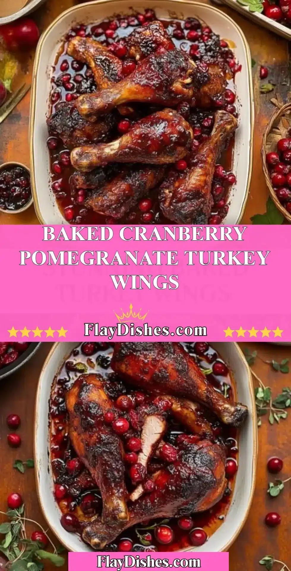 Baked cranberry pomegranate turkey wings with herbs and spices