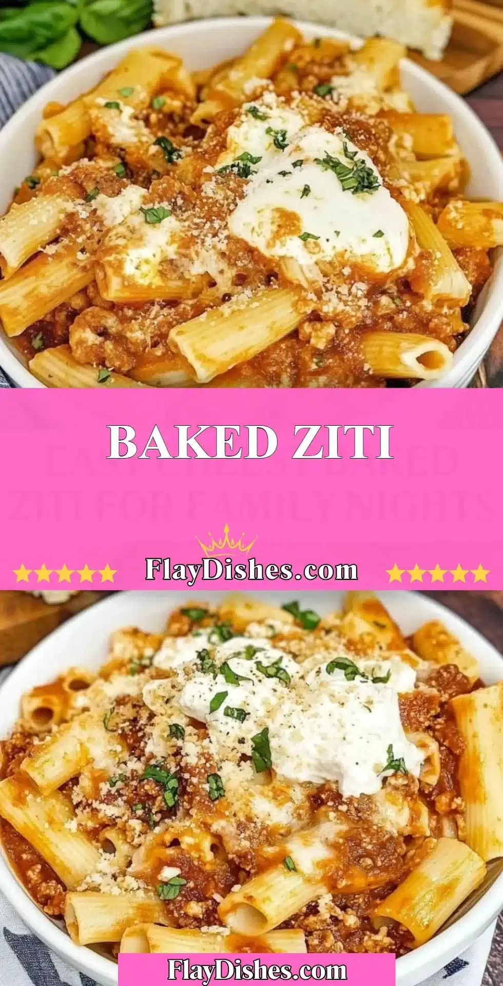 Delicious serving of homemade Baked Ziti with cheese and marinara sauce