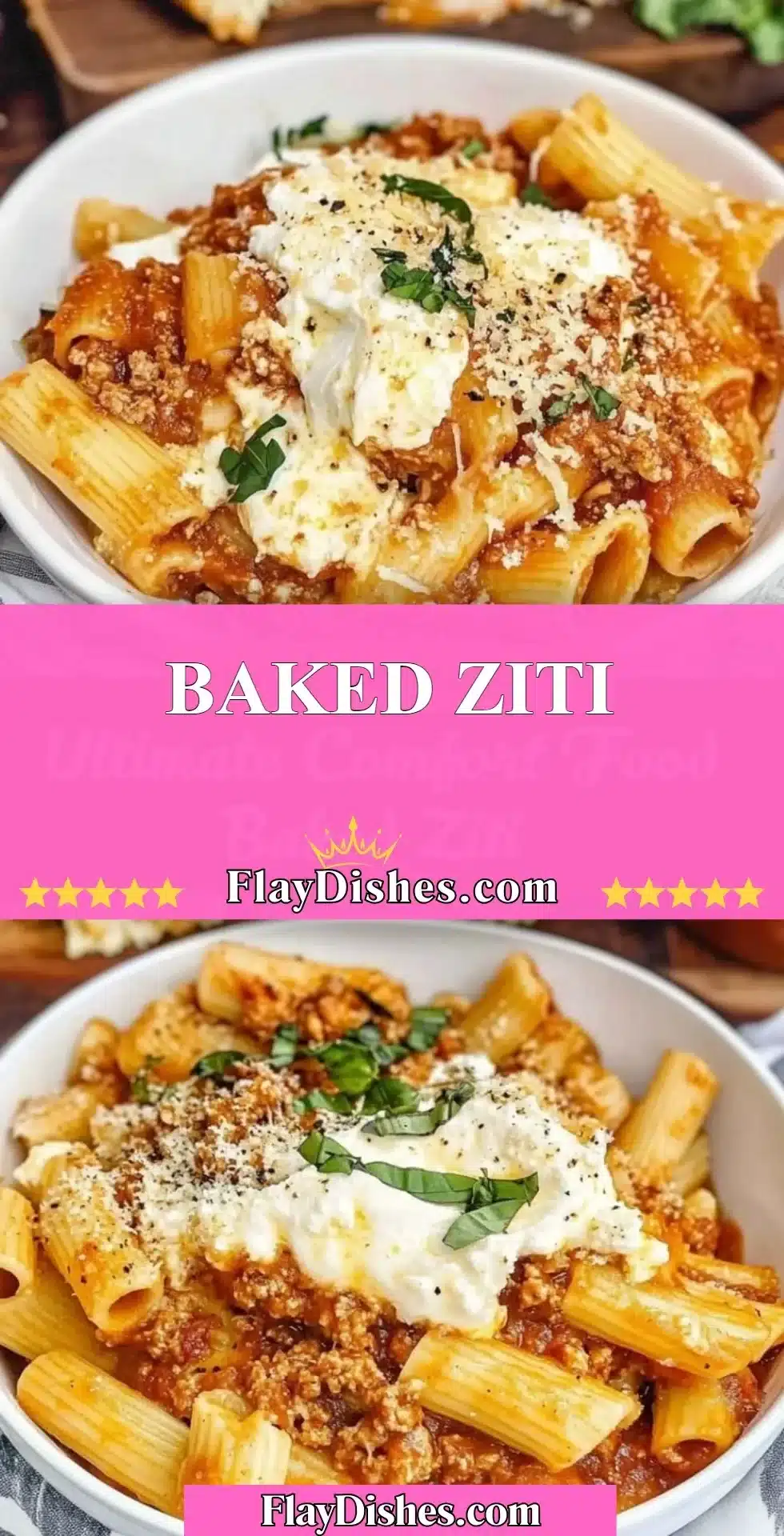 Delicious homemade Baked Ziti with cheese and marinara sauce