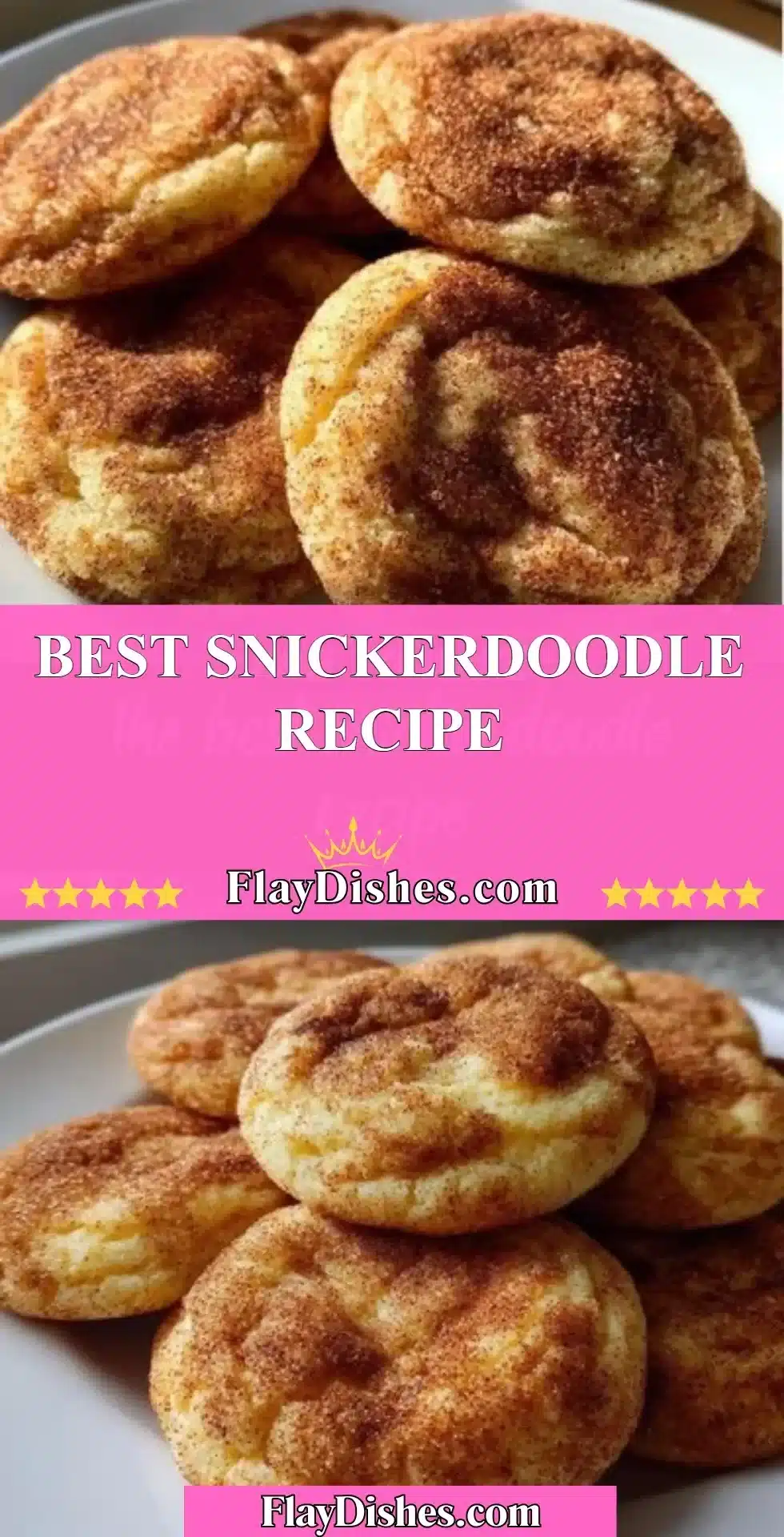 Plate of freshly baked snickerdoodle cookies with cinnamon sugar topping