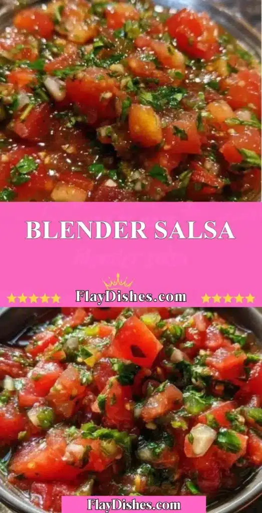 Freshly made Blender Salsa in a bowl with herbs and vegetables