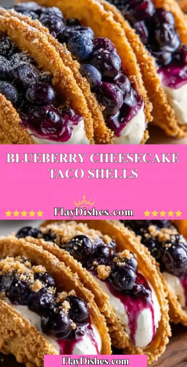 Blueberry cheesecake taco shells topped with fresh blueberries and cream