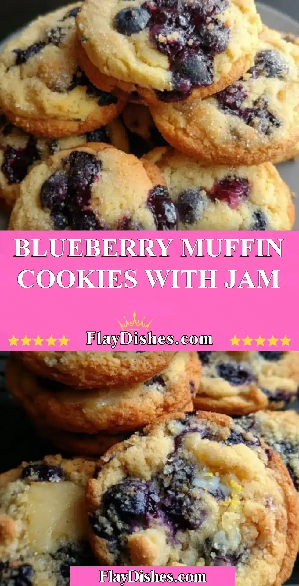 Freshly baked blueberry muffin cookies with jam on a cooling rack