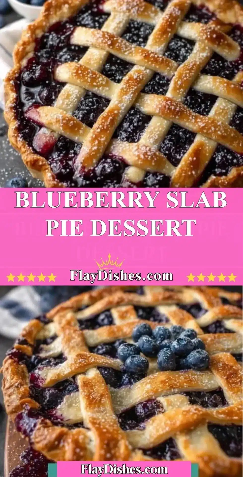 Delicious blueberry slab pie dessert with fresh blueberries and flaky crust