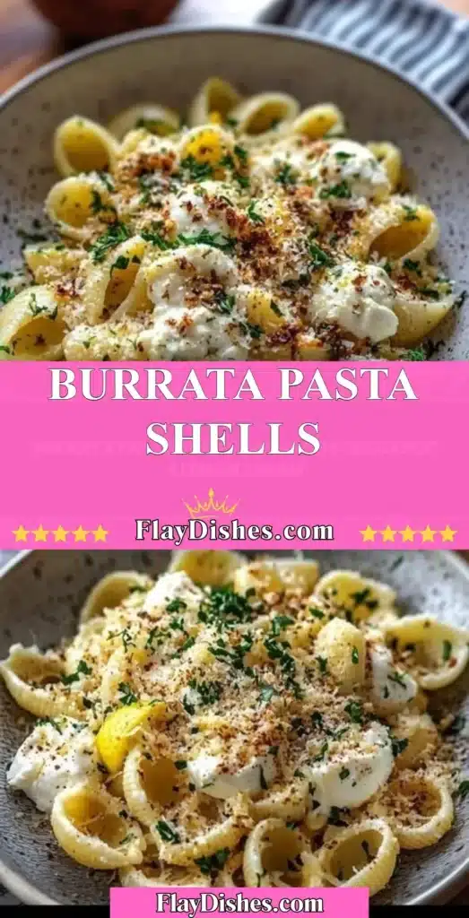 Delicious burrata pasta shells topped with fresh herbs and drizzled with olive oil