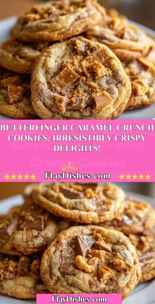 Delicious Butterfinger Caramel Crunch Cookies with crispy texture and caramel topping
