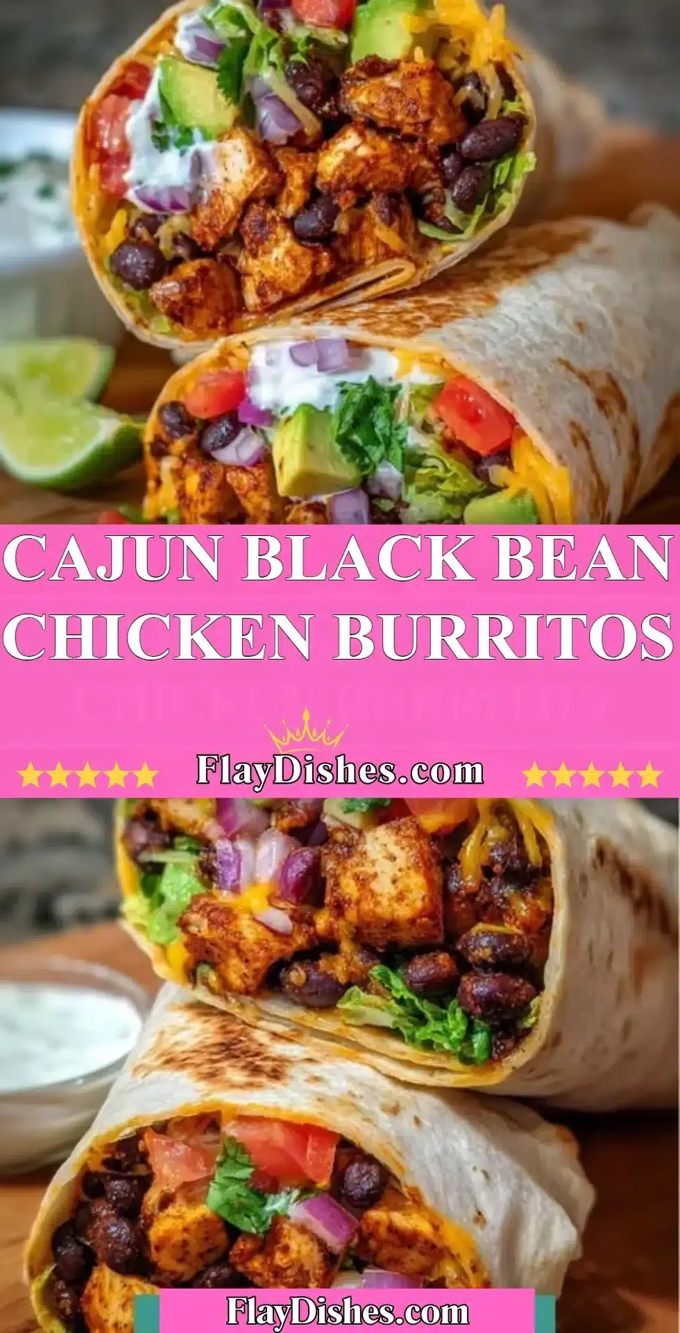 Cajun Black Bean Chicken Burritos with colorful ingredients