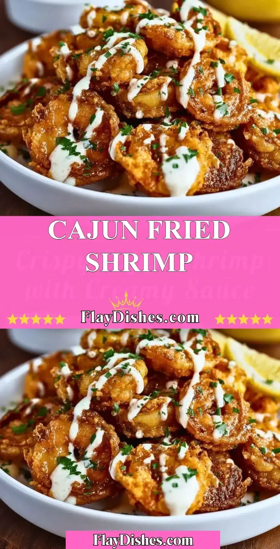 Plate of crispy Cajun Fried Shrimp served with dipping sauce