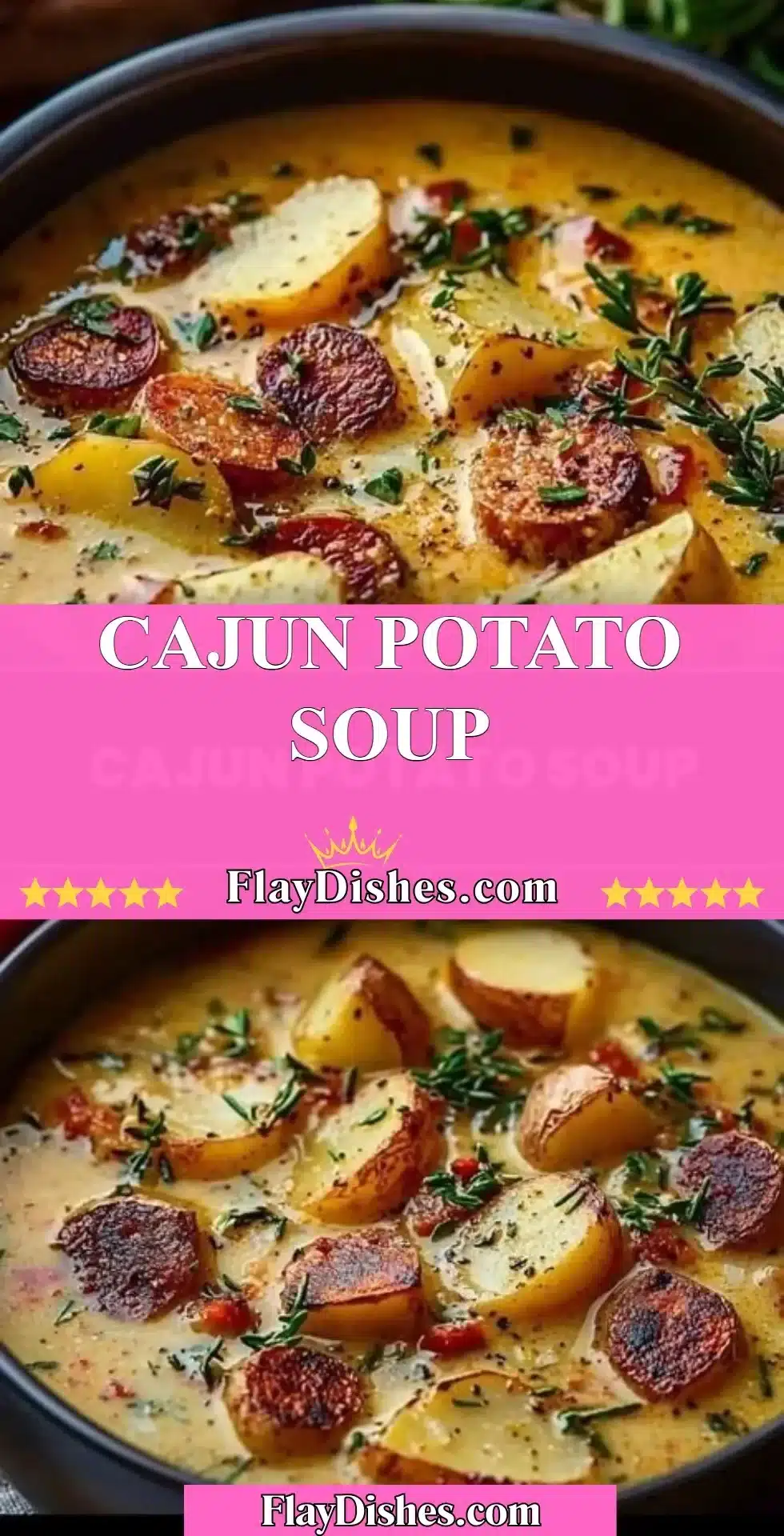 Bowl of delicious Cajun Potato Soup garnished with herbs