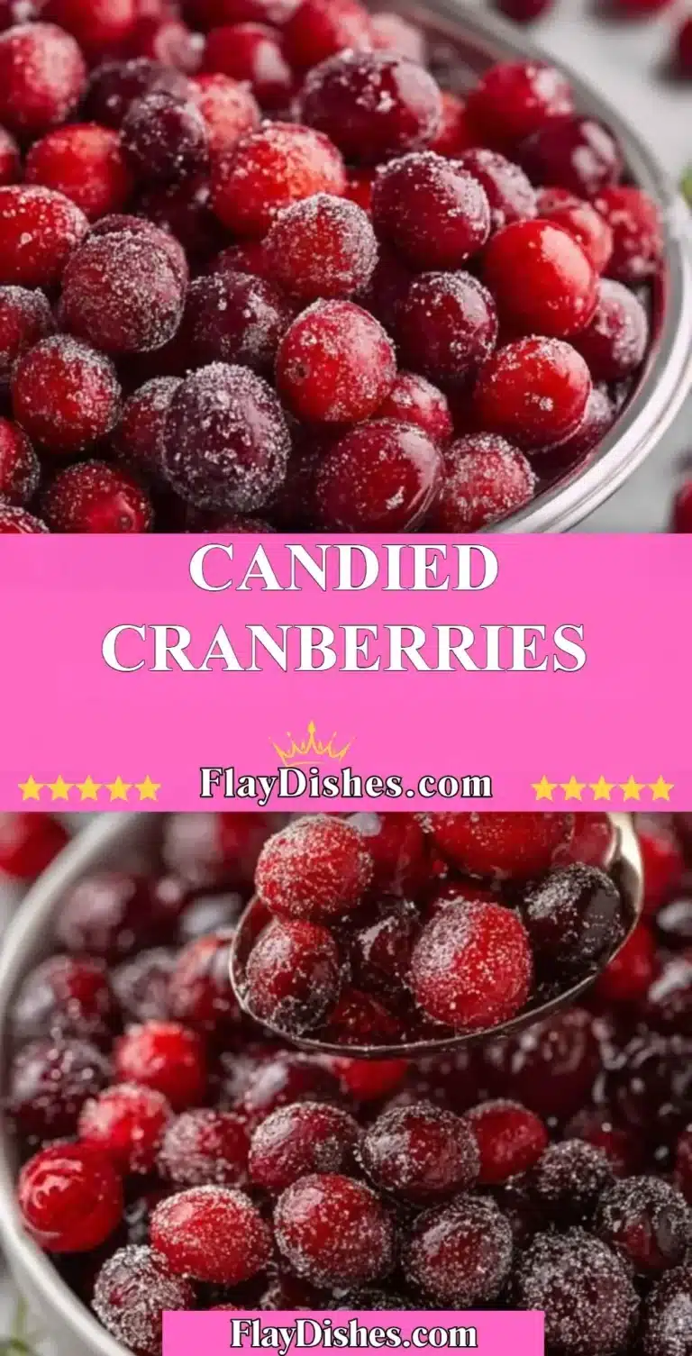 Bowl of delicious candied cranberries with a festive decoration.