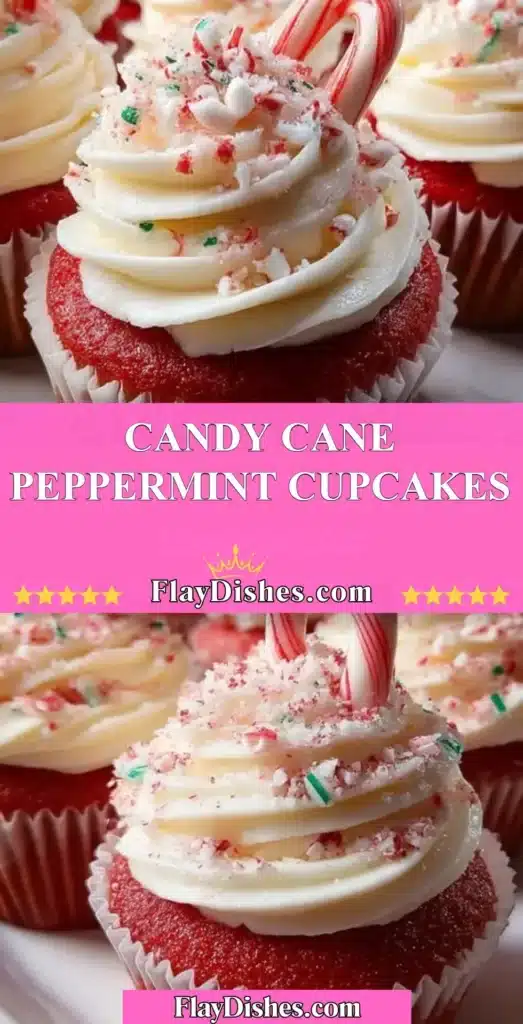 Delicious candy cane peppermint cupcakes topped with creamy frosting and crushed candy canes