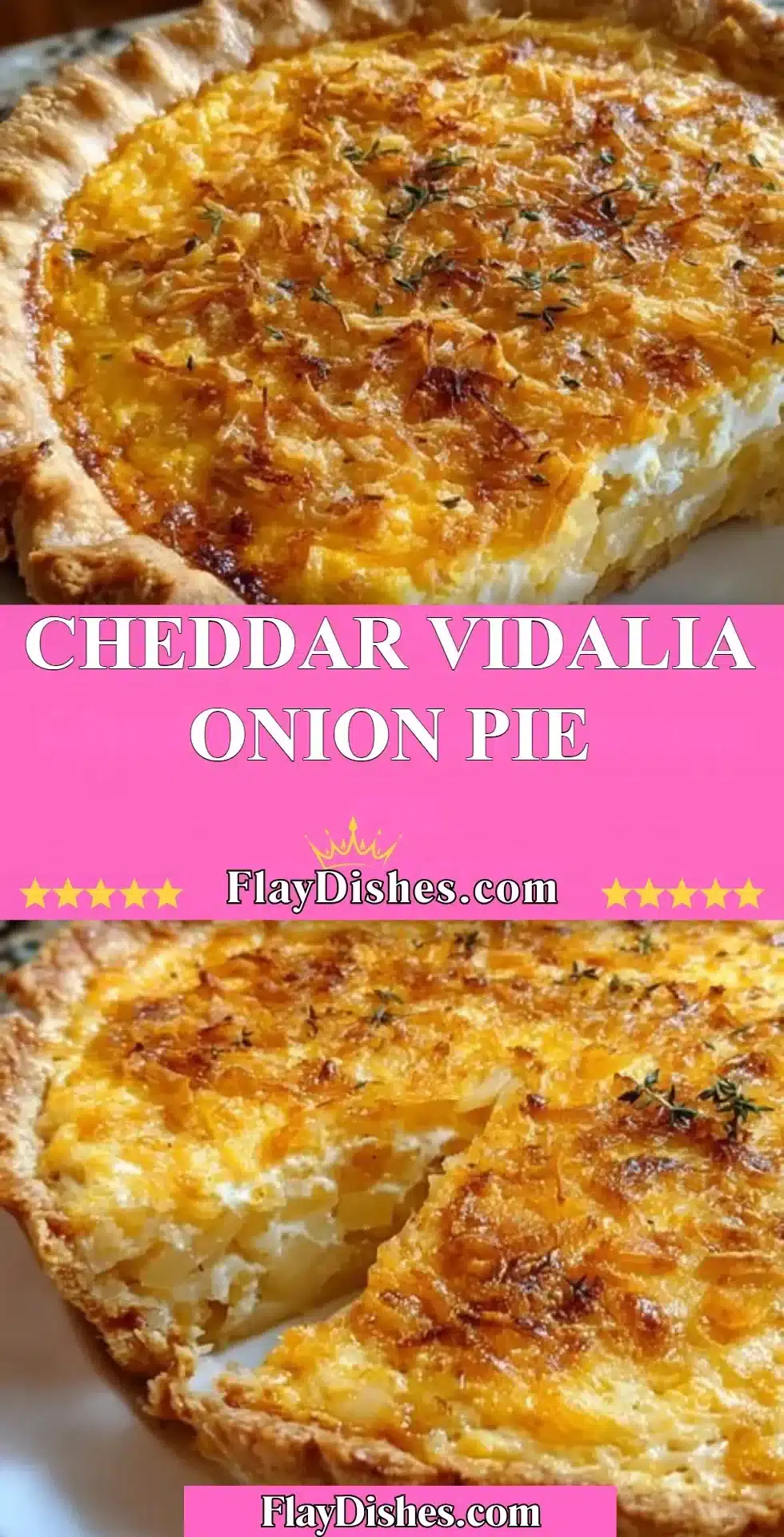 Delicious Cheddar Vidalia Onion Pie with cheese and onions baked to perfection