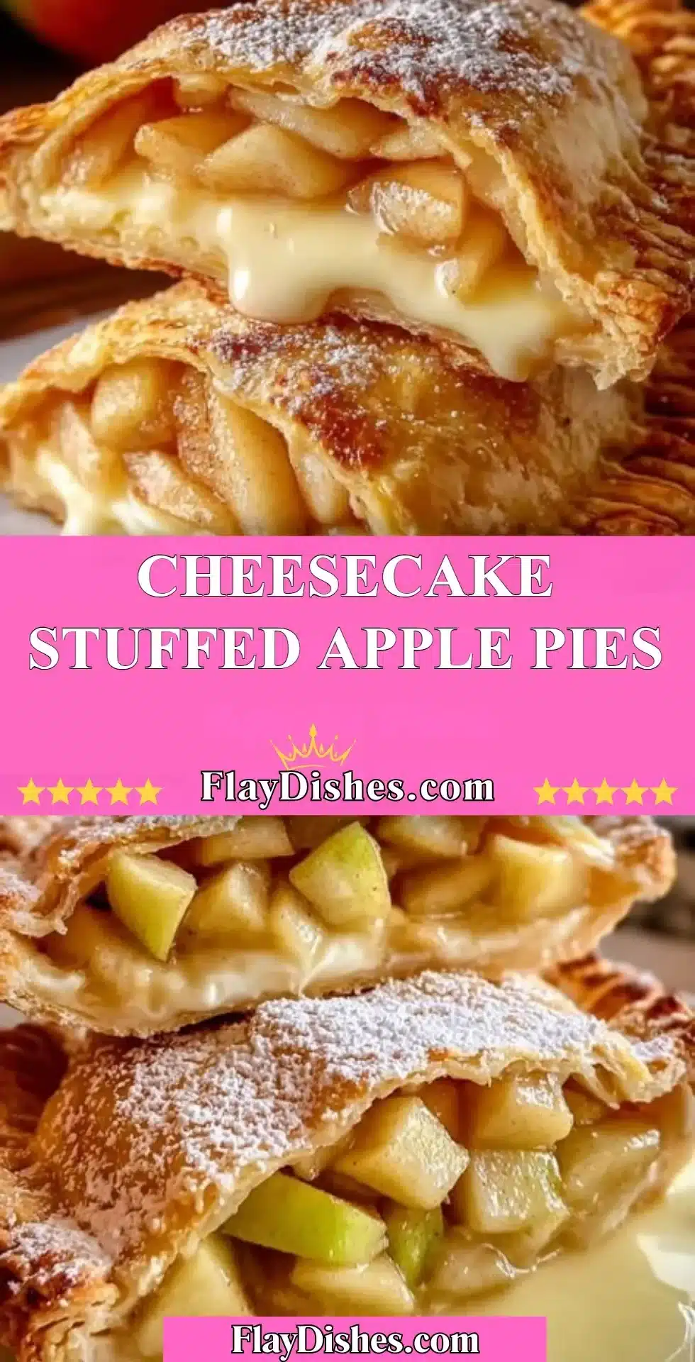Delicious cheesecake stuffed apple pies fresh out of the oven