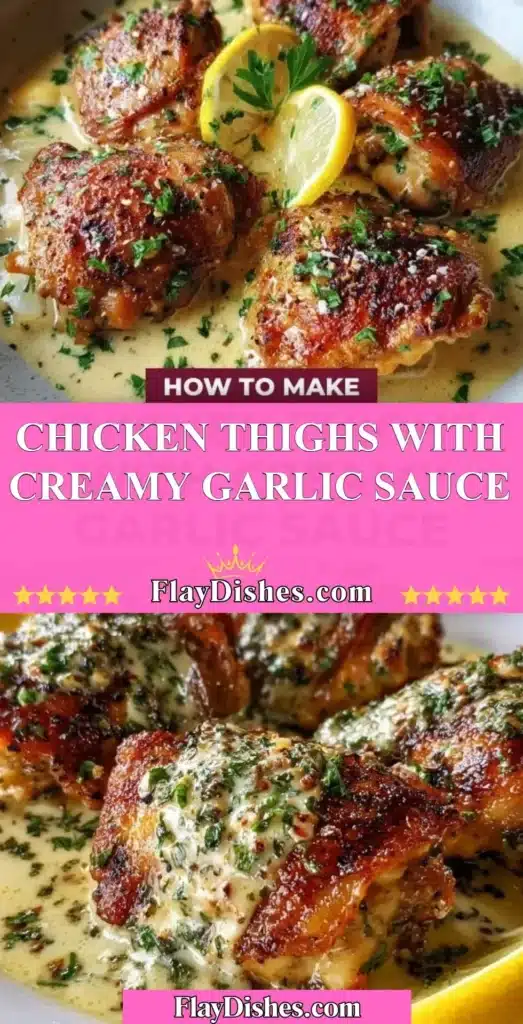Chicken thighs in creamy garlic sauce garnished for a delicious meal