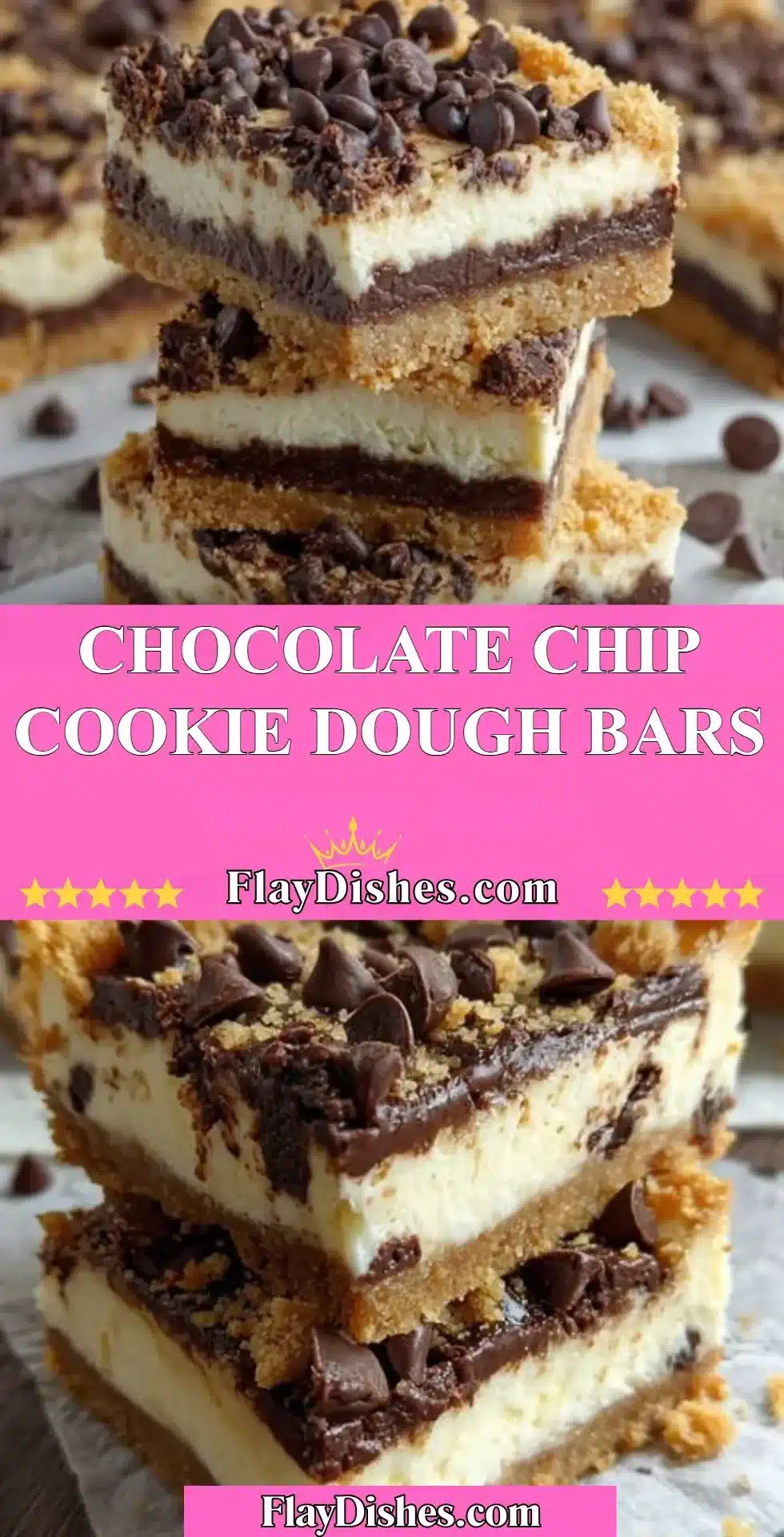 Delicious chocolate chip cookie dough bars ready to be served