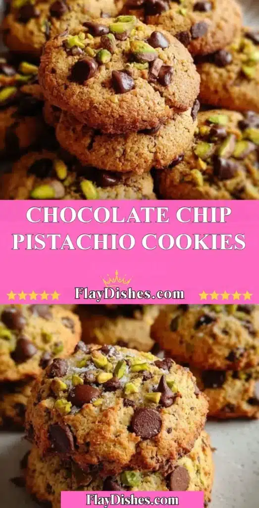 Freshly baked chocolate chip pistachio cookies on a cooling rack