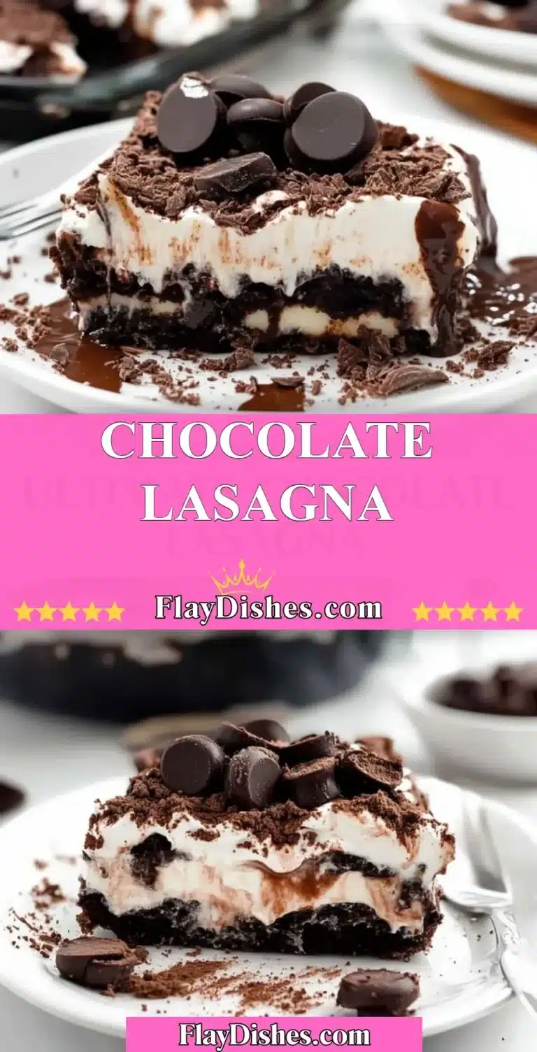 Delicious chocolate lasagna dessert with layered chocolate and whipped topping