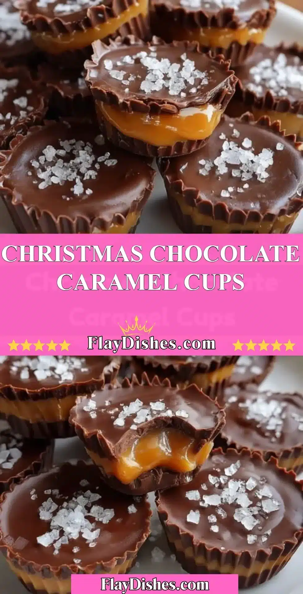 Delicious Christmas chocolate caramel cups decorated for the holidays