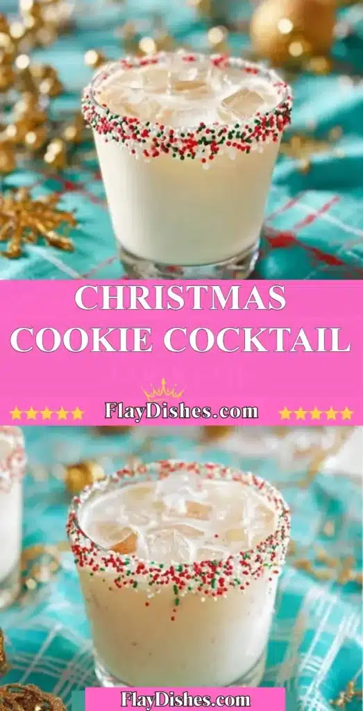 A festive Christmas Cookie Cocktail garnished with whipped cream and sprinkles.