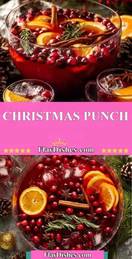 Festive Christmas Punch served in a holiday-themed glass