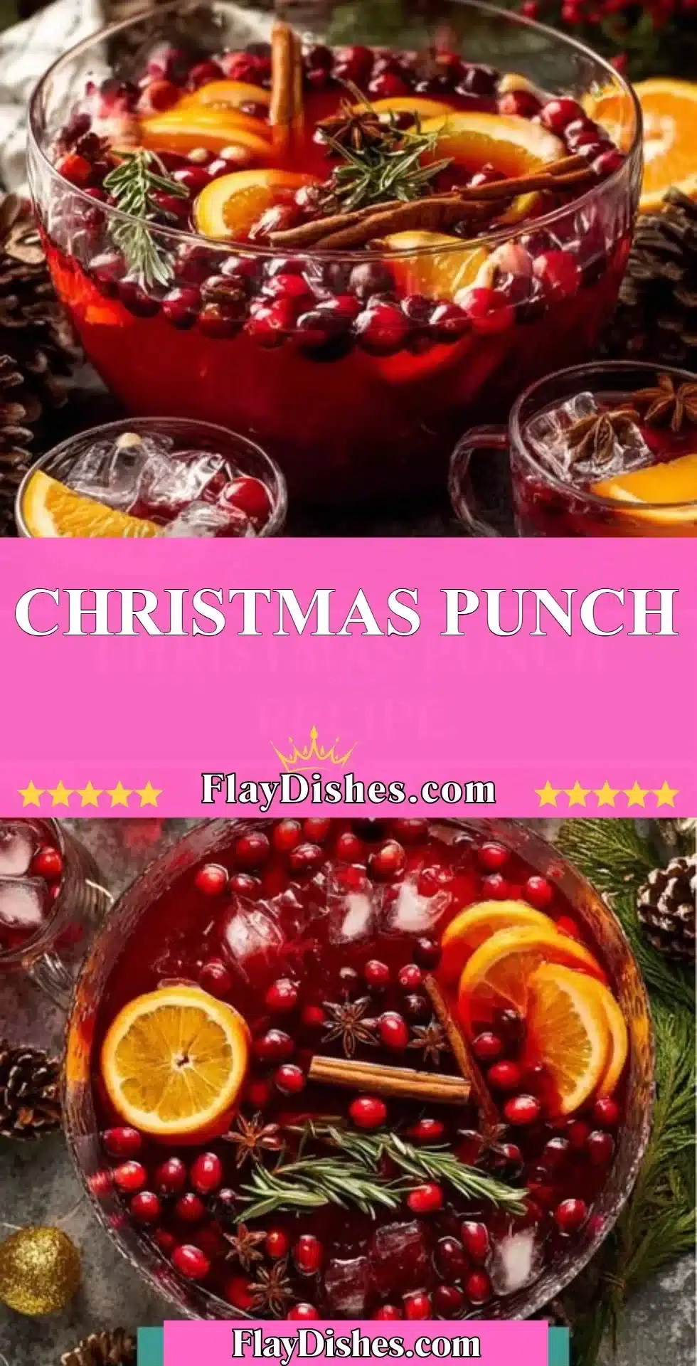 Festive Christmas Punch served in a holiday-themed glass