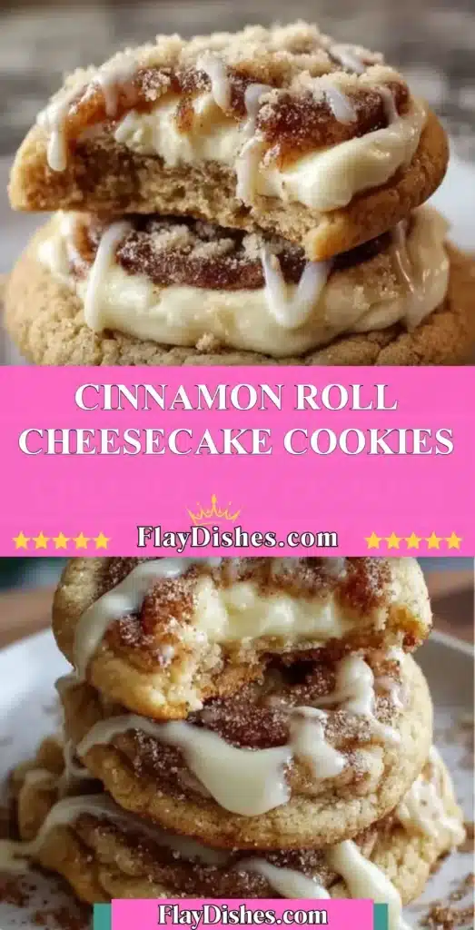 Delicious Cinnamon Roll Cheesecake Cookies on a plate with a drizzle of icing