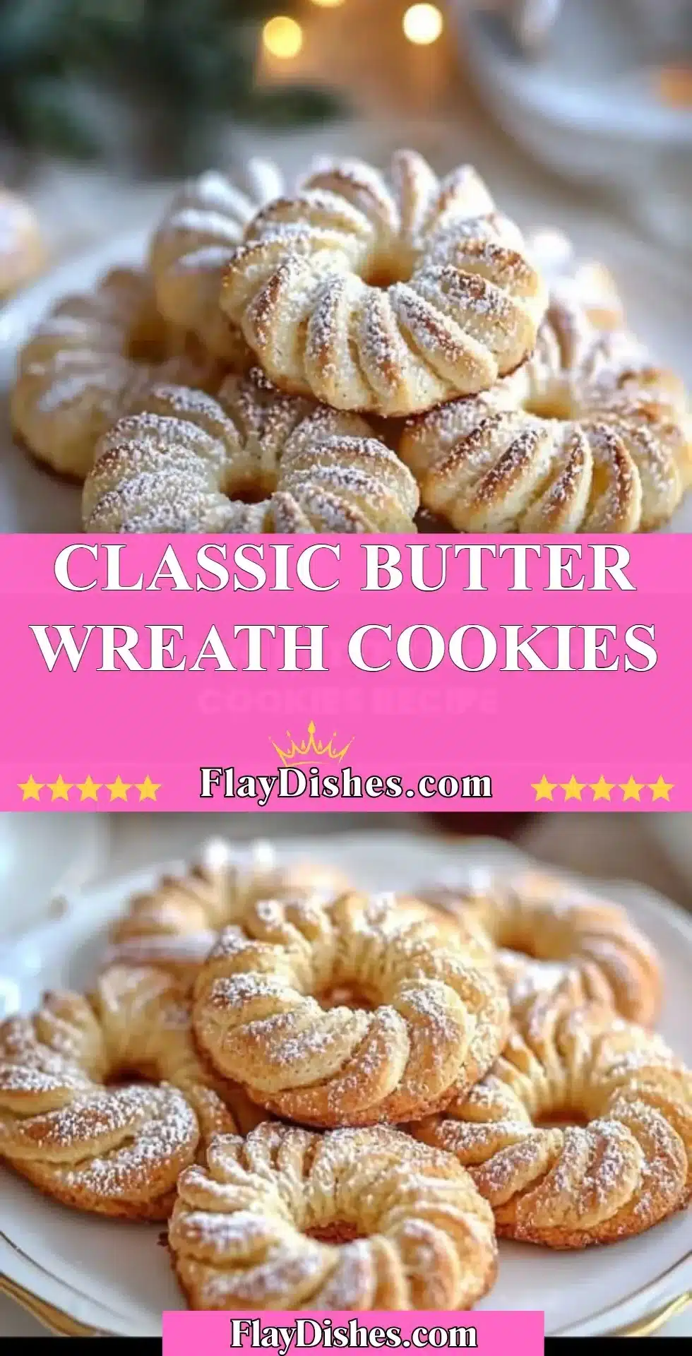 Classic butter wreath cookies arranged beautifully on a plate.