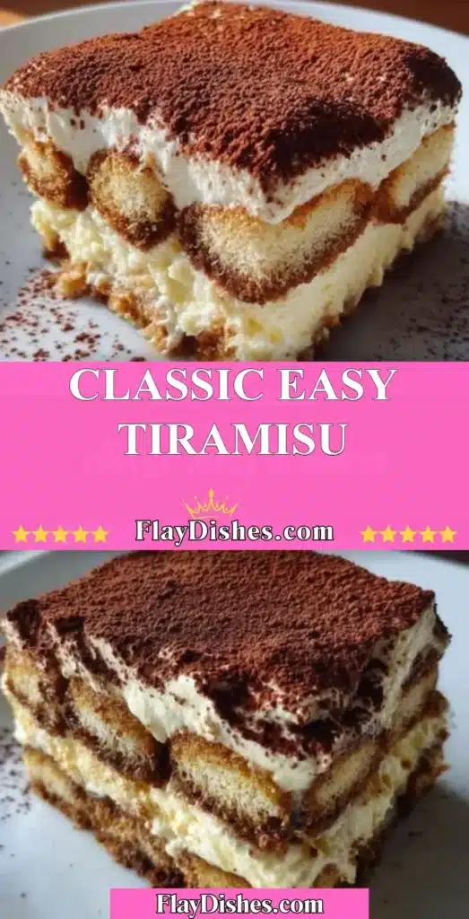 Classic Easy Tiramisu dessert with layers of coffee-soaked biscuits and mascarpone cream