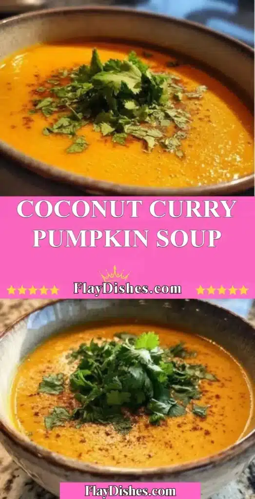 Delicious bowl of coconut curry pumpkin soup topped with cilantro and spices