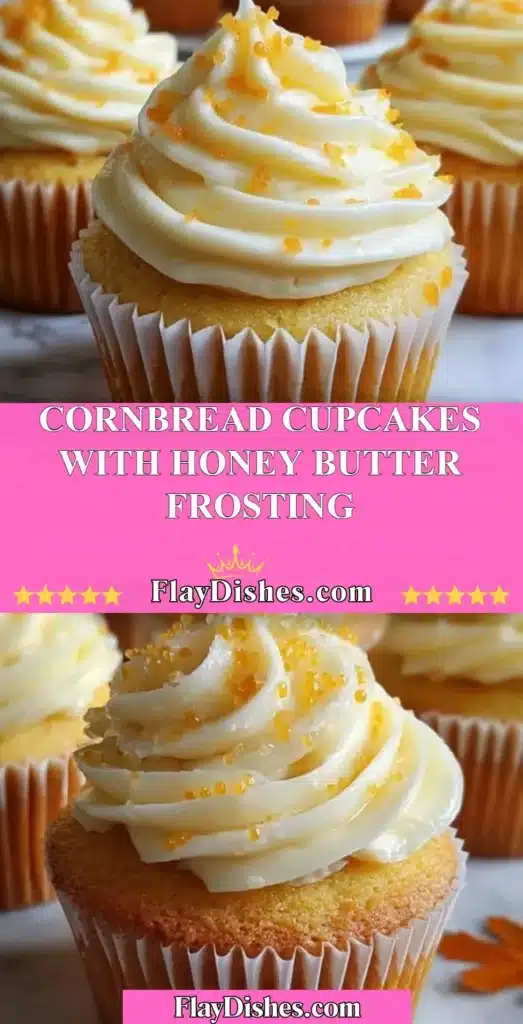 Cornbread cupcakes topped with honey butter frosting on a rustic wooden table