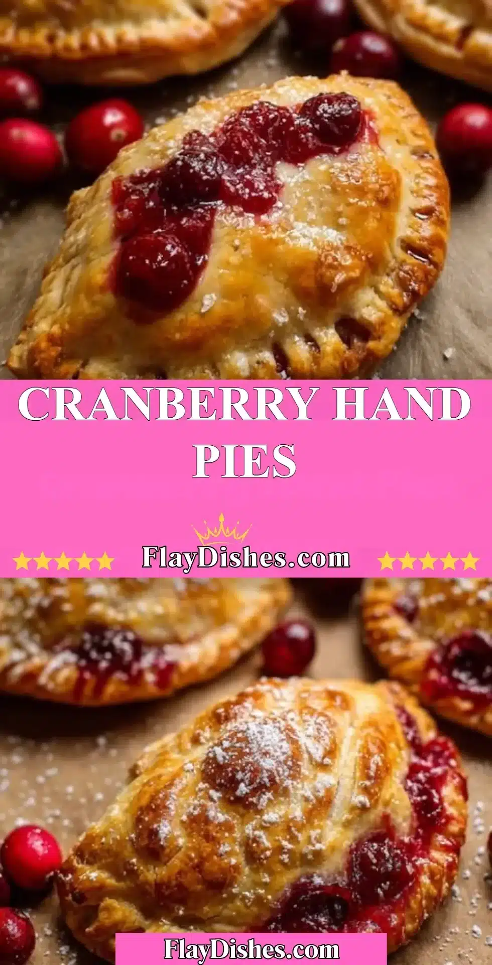 Freshly baked cranberry hand pies served on a rustic wooden table