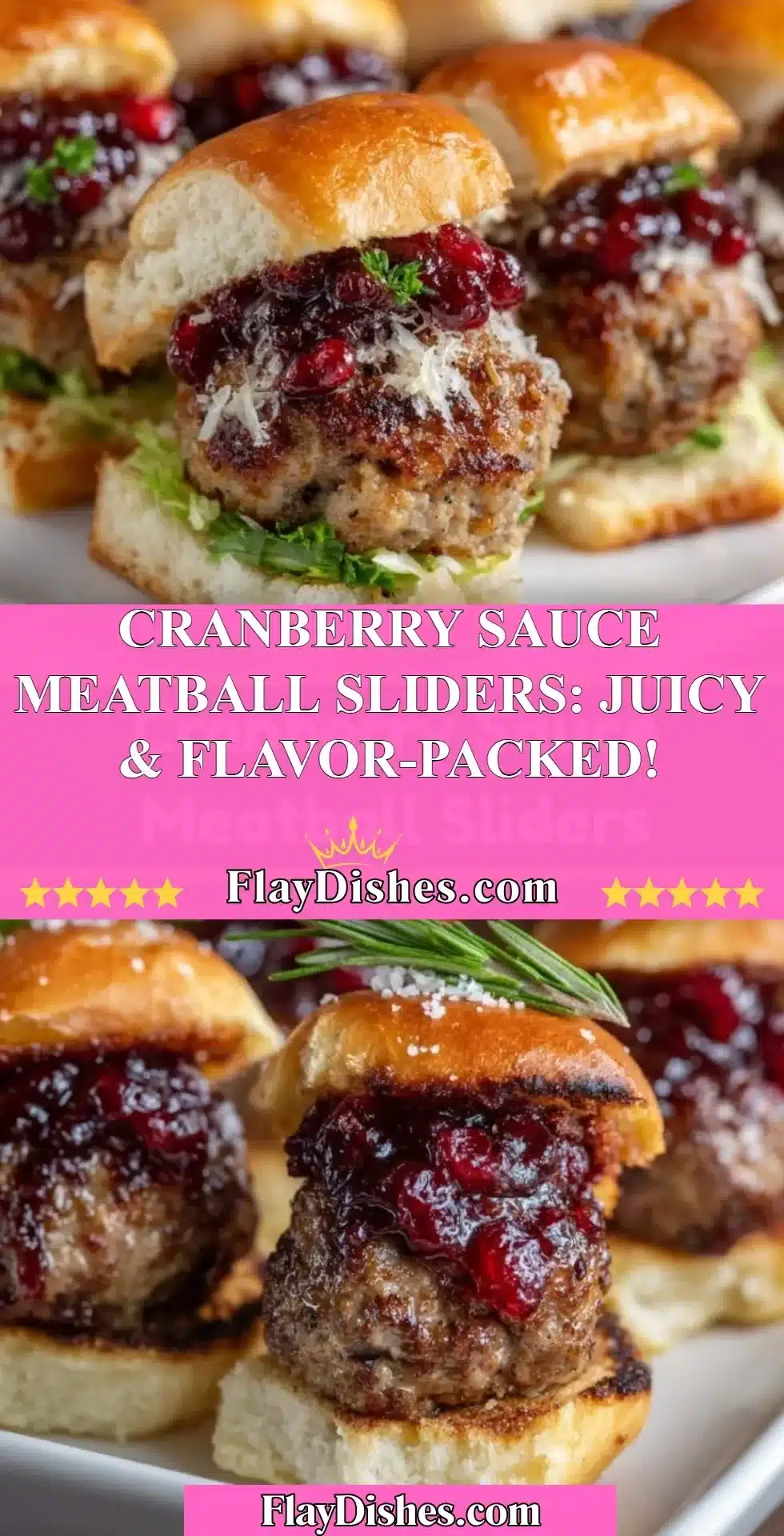 Cranberry sauce meatball sliders served on a platter with fresh herbs
